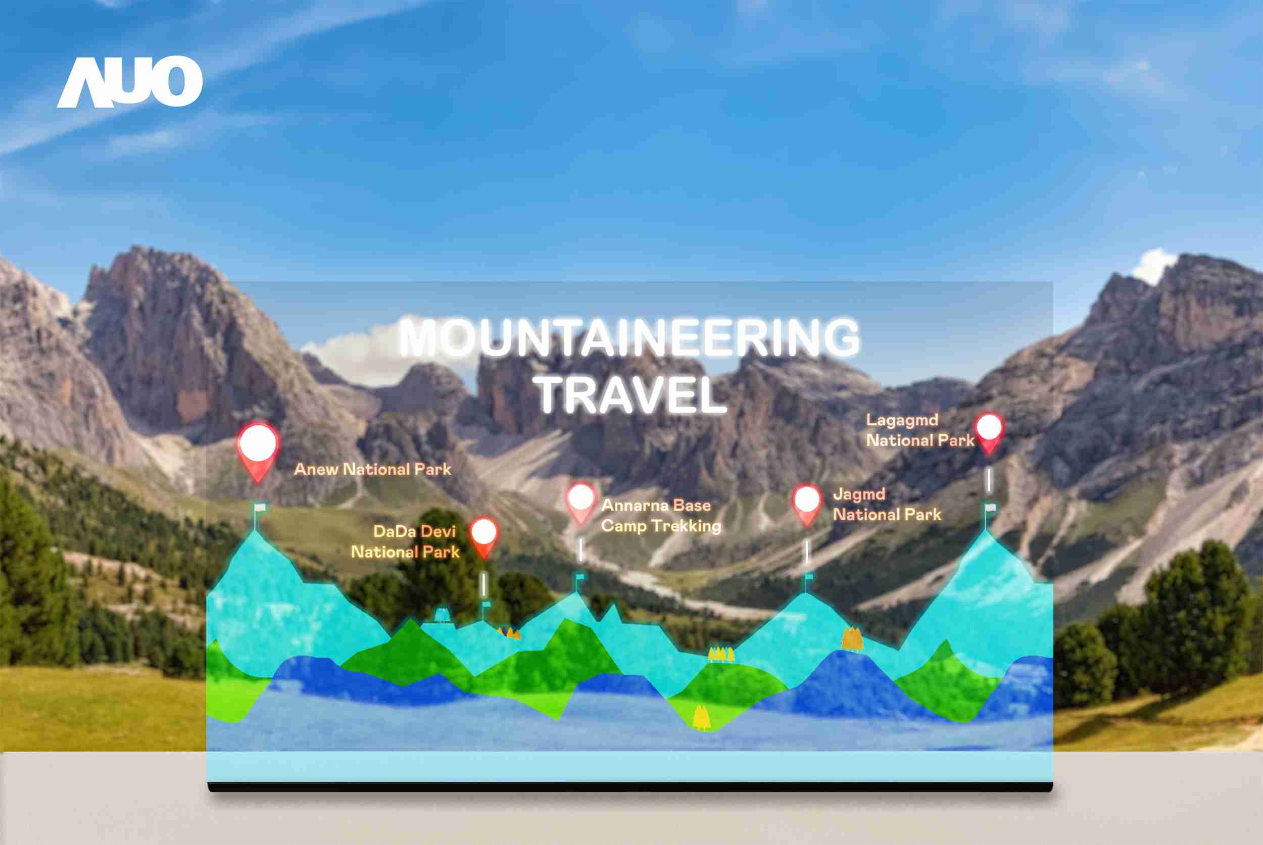 万利展示全球单片尺寸最大(*)42吋透明Micro LED显示器拼接而成的〝64吋透明Micro LED显示器〞，，，具备高透明度、、1,000 nits高亮度、、、、广色域、、、、采用三边无边框的无缝拼接等多重特色，，，呈现超高清、、、细腻画质而不遮挡后方视觉，，，满足层峰需求，，，，可广泛运用于零售、、、艺术展览或商业空间等场域